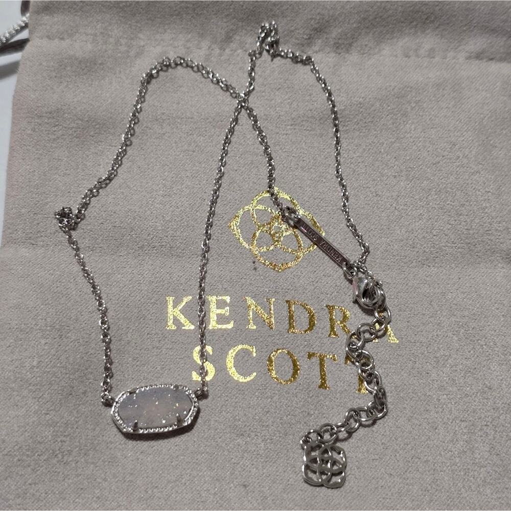 Kendra Scott Elisa Rhodium Silver Iridescent Drusy Pendant Necklace adjustable